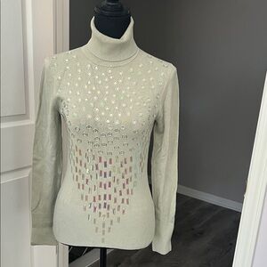 Stylish Cream Turtleneck Sweater with Sequin Design